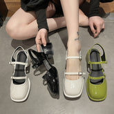 Women's Retro Square Buckle Mary Jane Back Empty Heels